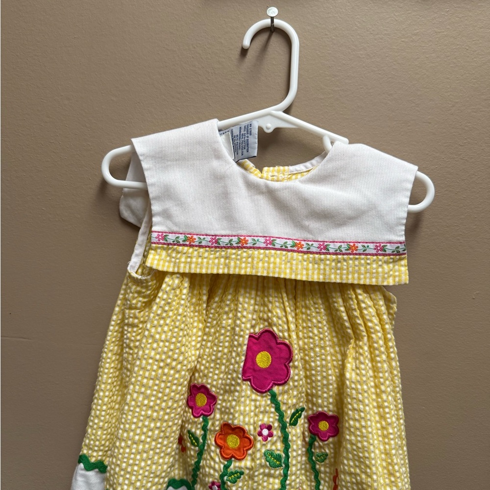 Girls Yellow Floral Smocked Dress with White Yoke